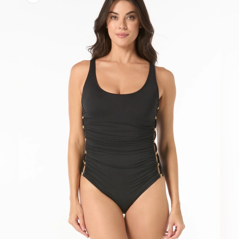 Carmen Marc Valvo Peek A Boo Beaded One Piece Swimsuit Size 8 - Picture 1 of 7